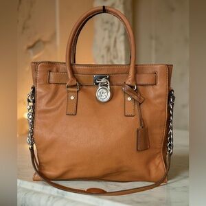 Michael Kors Large Hamilton Tan Soft Leather Silver Hardware